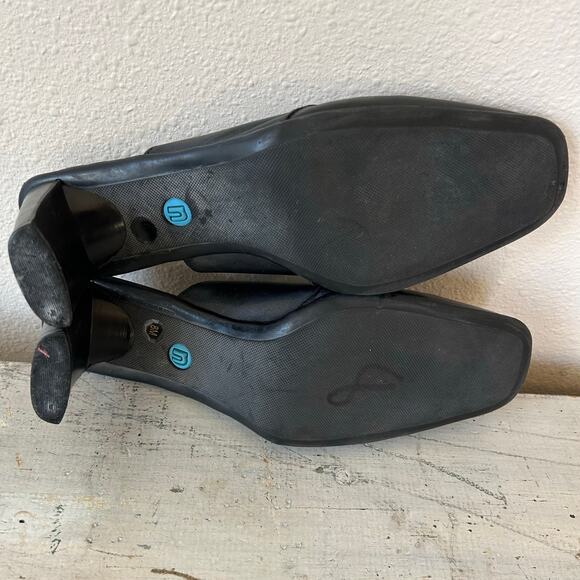 Vintage Nicole Black Leather Mules square toe block heel 90s Y2K minimalist 8 - Picture 13 of 13